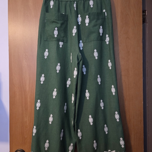 HOUSE OF HARLOW 1960 Green Wide Leg Pants Size S Linen - Picture 5 of 9